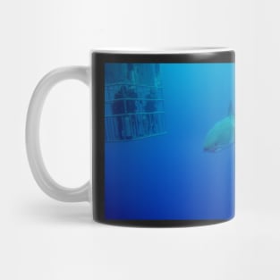 Caged Divers Watch a Great White Shark in Mexico Mug